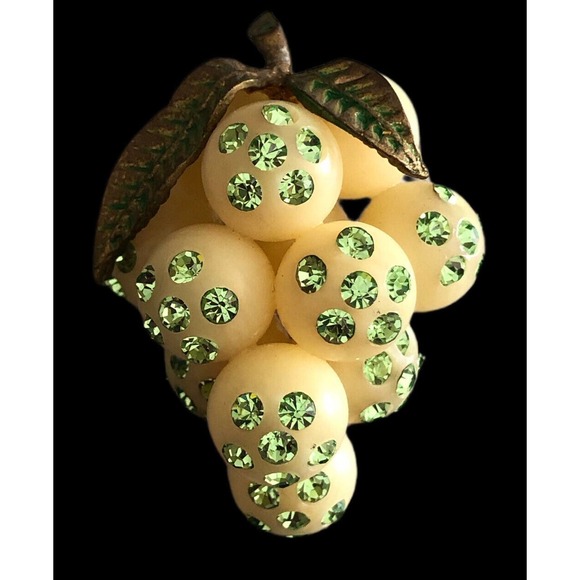 Austria Forbidden Fruit Acrylic Green Crystal Grape Cluster Brooch Pin - Picture 7 of 10